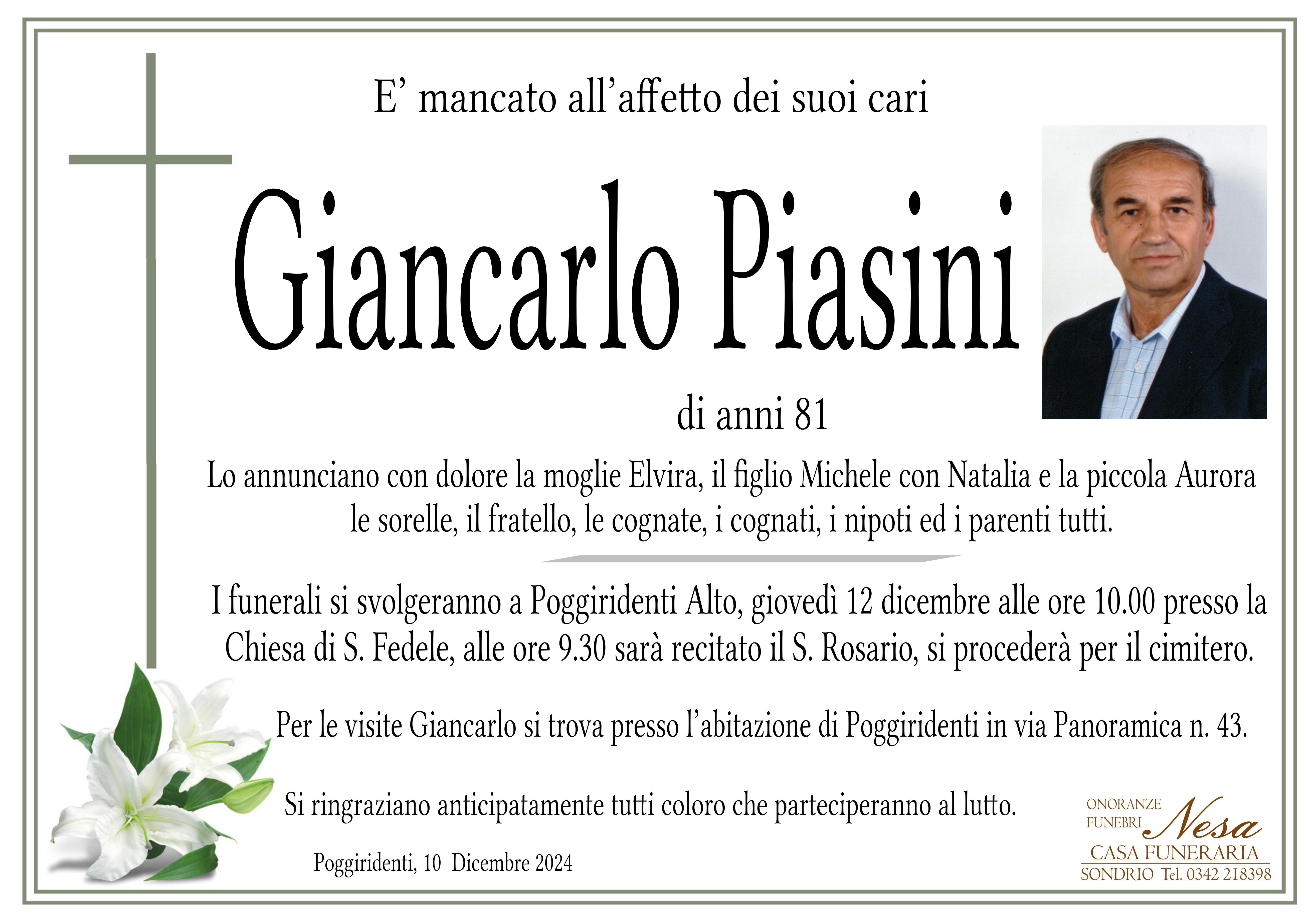 Necrologio GIANCARLO PIASINI